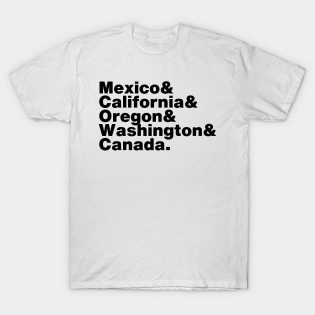 Pacific Crest Trail Mexico to Canada State List T-Shirt by Little Lady Hiker